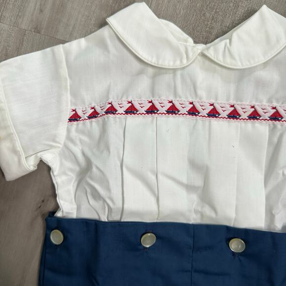 Charly's‎ Boy Kid's VIntage White + Blue Shirt + Shorts Outfit Sailor Dressy 18M - Picture 2 of 10